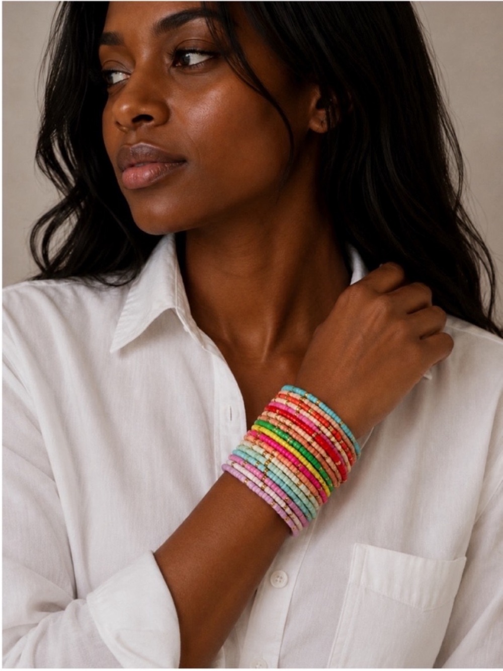 New! Preppy Colorful Mixed Color Beaded Bracelet Stack Set (18 piece) NWOT 1046